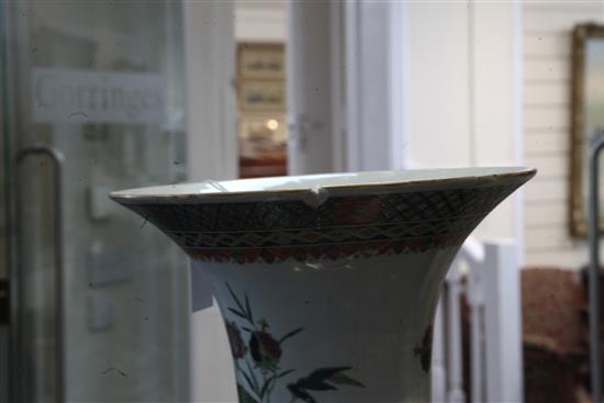 A large Chinese famille rose bird and peony yen-yen vase, 19th century, height 78cm, neck repairs